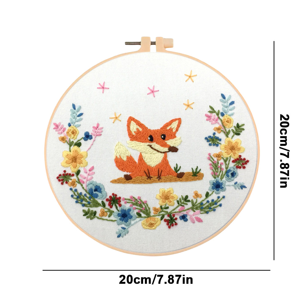 Cheerful Fox - DIY Embroidery Cross Stitch Kit with Pattern Cotton Threads Needles Hoop 30x30CM/11.81x11.81in