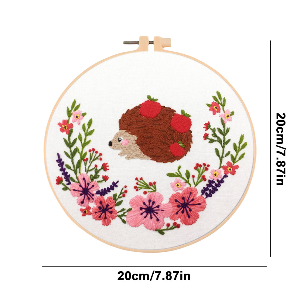 Hedgehog With Fruits - DIY Embroidery Cross Stitch Kit with Pattern Cotton Threads Needles Hoop 30x30CM/11.81x11.81in