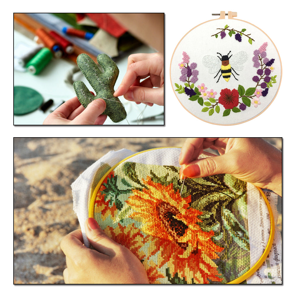Whispers Among Flowers - DIY Embroidery Cross Stitch Kit with Pattern Cotton Threads Needles Hoop 30x30CM/11.81x11.81in