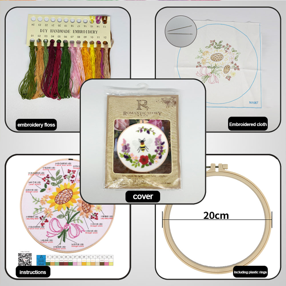 Whispers Among Flowers - DIY Embroidery Cross Stitch Kit with Pattern Cotton Threads Needles Hoop 30x30CM/11.81x11.81in