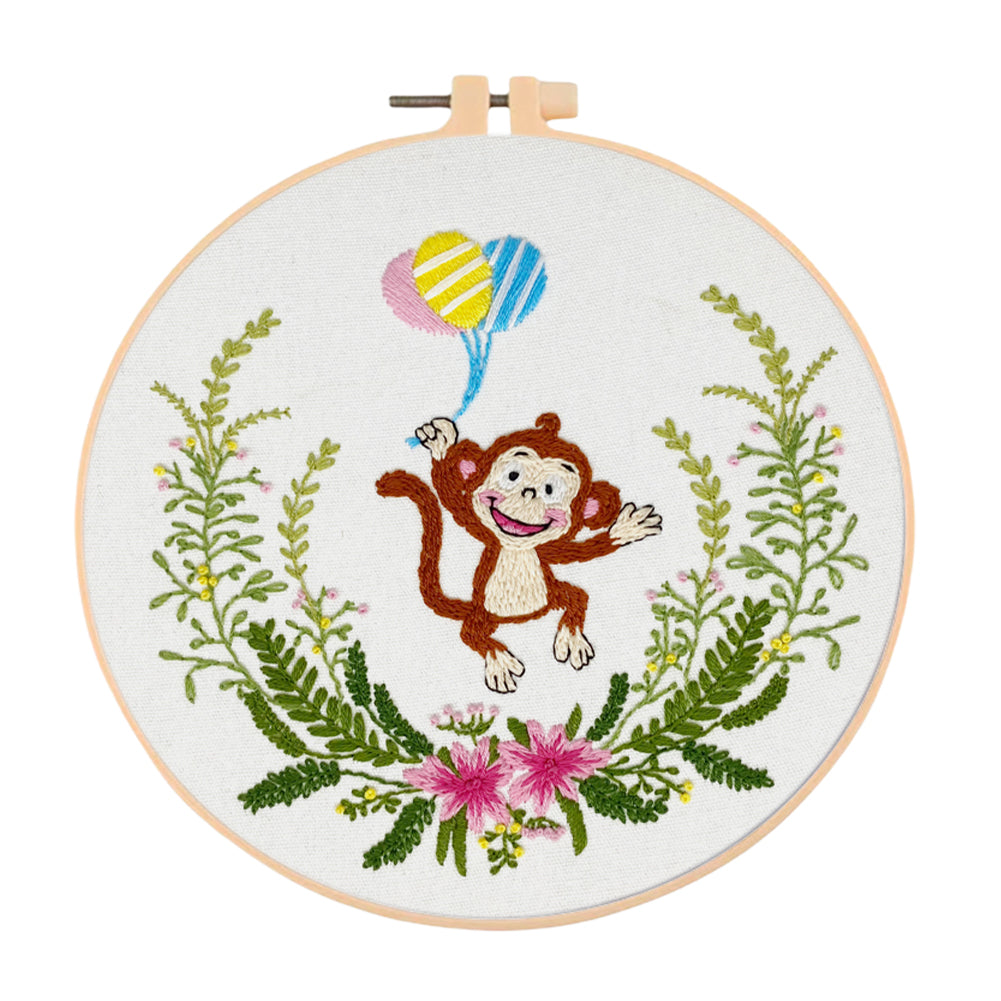 Playful Monkey - DIY Embroidery Cross Stitch Kit with Pattern Cotton Threads Needles Hoop 30x30CM/11.81x11.81in