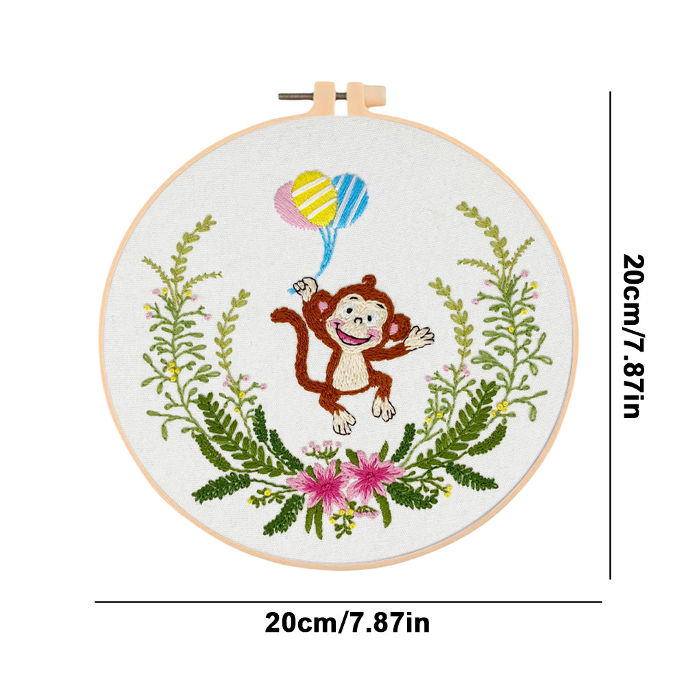 Playful Monkey - DIY Embroidery Cross Stitch Kit with Pattern Cotton Threads Needles Hoop 30x30CM/11.81x11.81in
