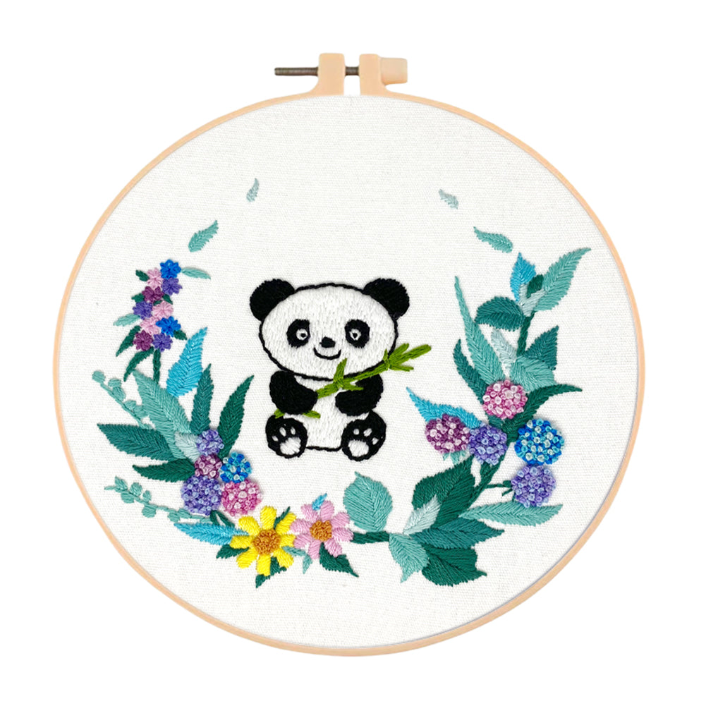 Chubby Panda - DIY Embroidery Cross Stitch Kit with Pattern Cotton Threads Needles Hoop 30x30CM/11.81x11.81in