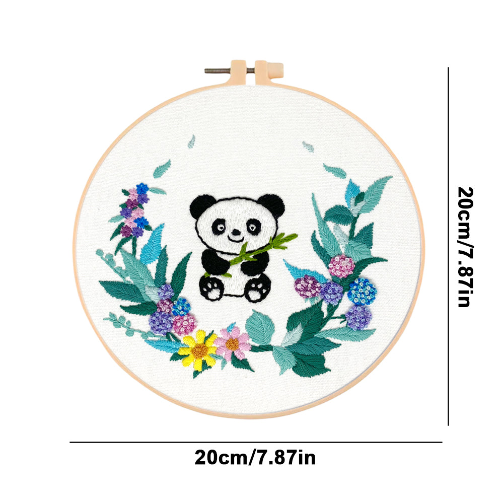 Chubby Panda - DIY Embroidery Cross Stitch Kit with Pattern Cotton Threads Needles Hoop 30x30CM/11.81x11.81in