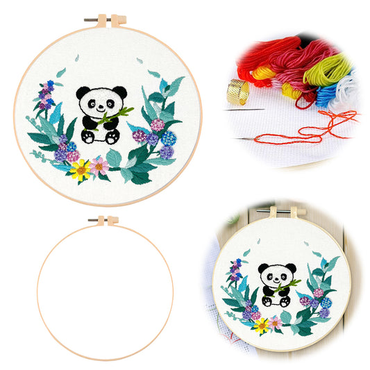 Chubby Panda - DIY Embroidery Cross Stitch Kit with Pattern Cotton Threads Needles Hoop 30x30CM/11.81x11.81in