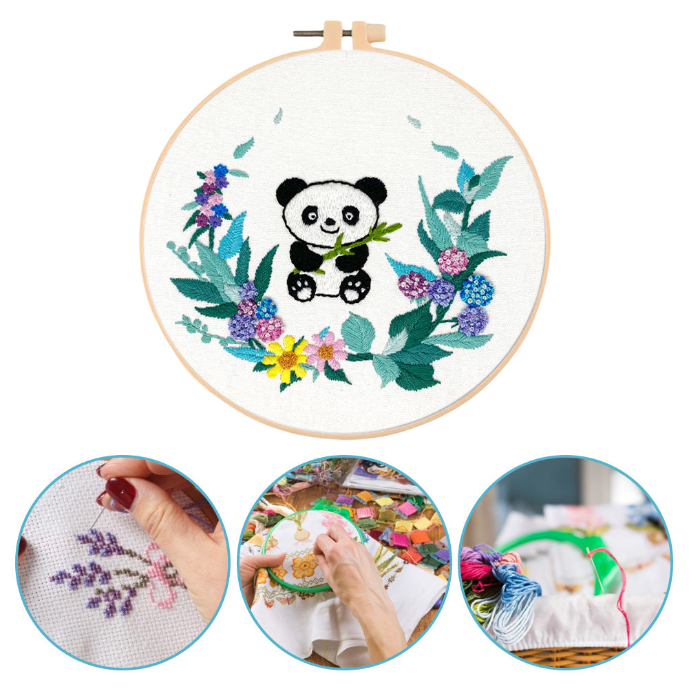 Chubby Panda - DIY Embroidery Cross Stitch Kit with Pattern Cotton Threads Needles Hoop 30x30CM/11.81x11.81in