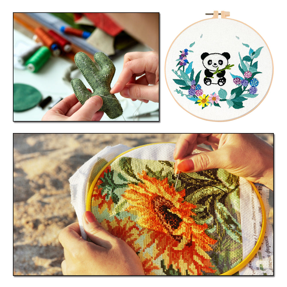 Chubby Panda - DIY Embroidery Cross Stitch Kit with Pattern Cotton Threads Needles Hoop 30x30CM/11.81x11.81in