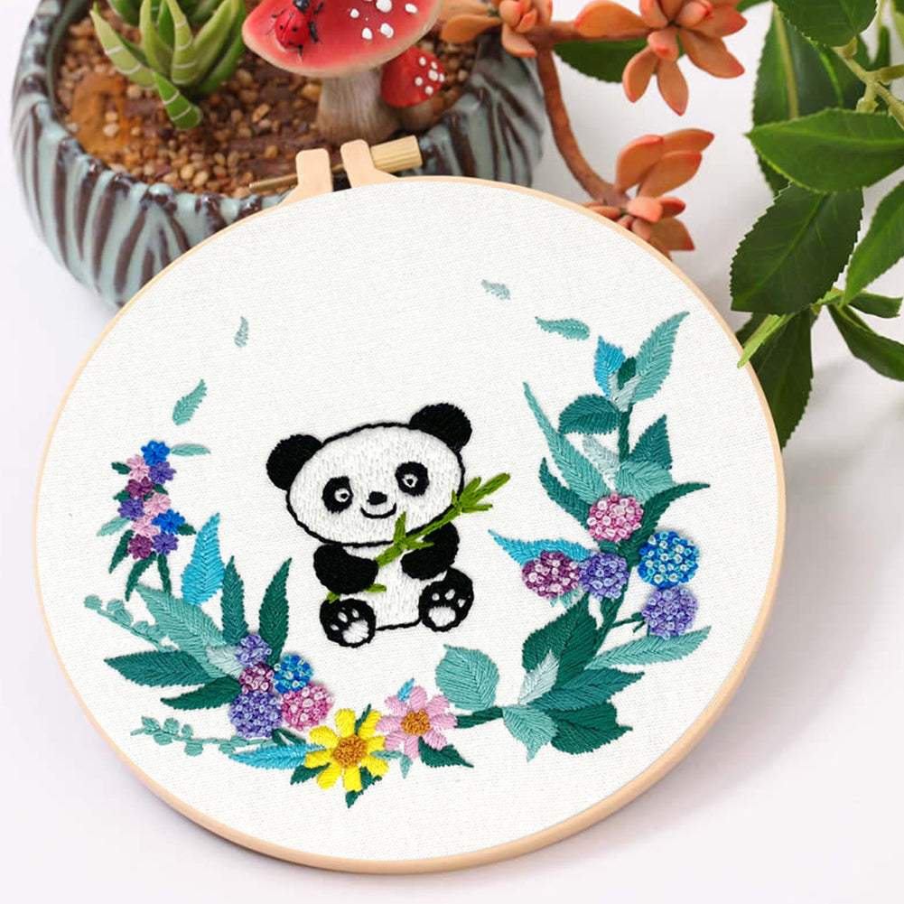 Chubby Panda - DIY Embroidery Cross Stitch Kit with Pattern Cotton Threads Needles Hoop 30x30CM/11.81x11.81in
