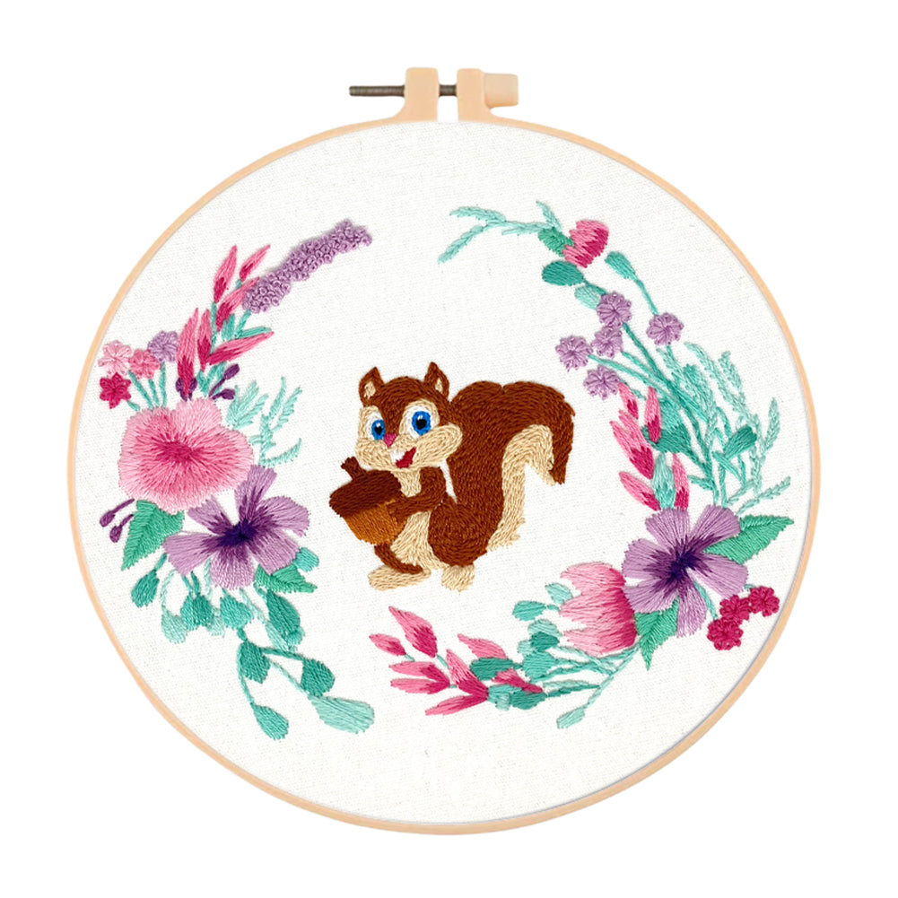 Cute Squirrel - DIY Embroidery Cross Stitch Kit with Pattern Cotton Threads Needles Hoop 30x30CM/11.81x11.81in