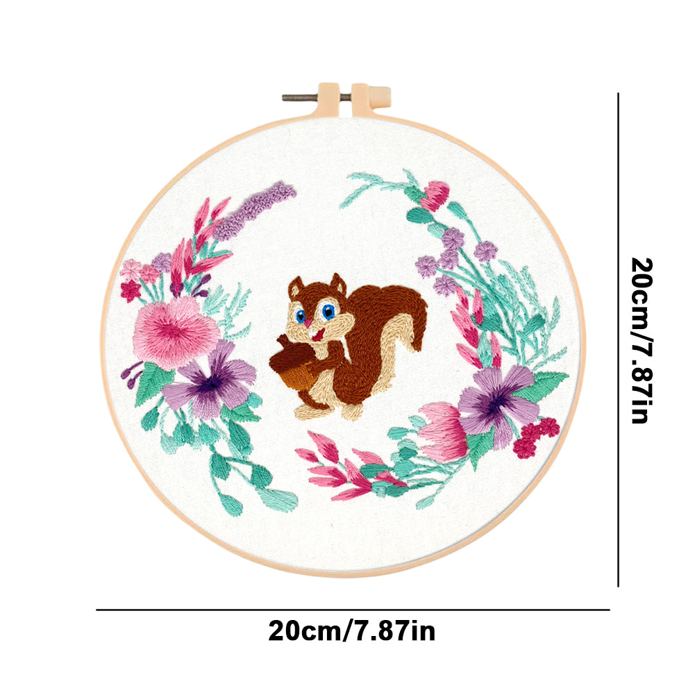 Cute Squirrel - DIY Embroidery Cross Stitch Kit with Pattern Cotton Threads Needles Hoop 30x30CM/11.81x11.81in