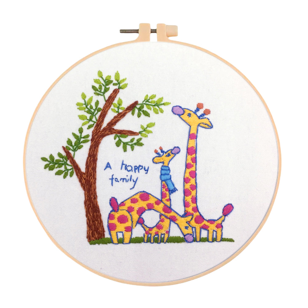 Giraffe - DIY Embroidery Cross Stitch Kit with Pattern Cotton Threads Needles Hoop 30x30CM/11.81x11.81in
