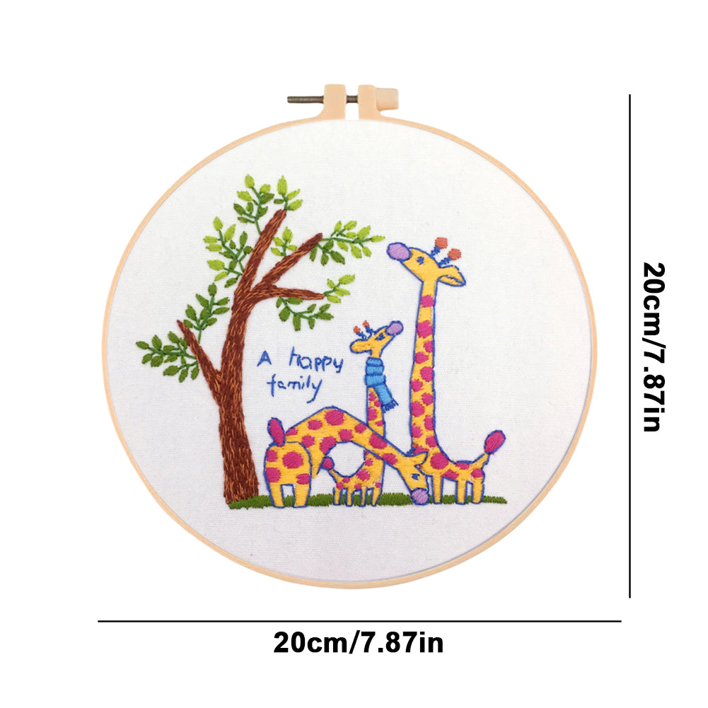 Giraffe - DIY Embroidery Cross Stitch Kit with Pattern Cotton Threads Needles Hoop 30x30CM/11.81x11.81in