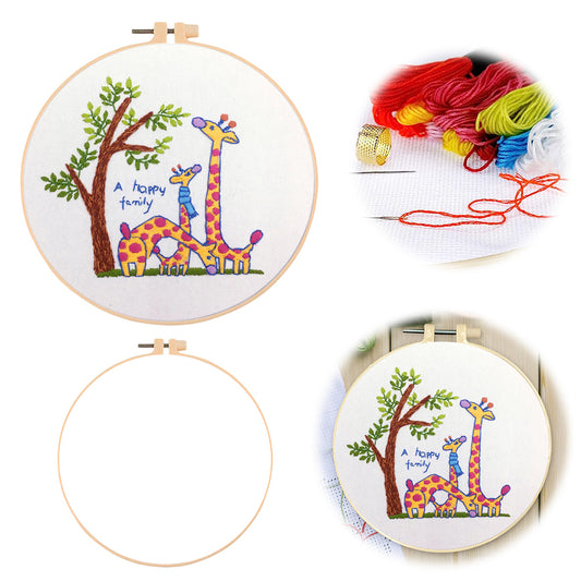 Giraffe - DIY Embroidery Cross Stitch Kit with Pattern Cotton Threads Needles Hoop 30x30CM/11.81x11.81in