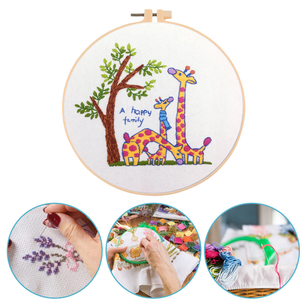 Giraffe - DIY Embroidery Cross Stitch Kit with Pattern Cotton Threads Needles Hoop 30x30CM/11.81x11.81in
