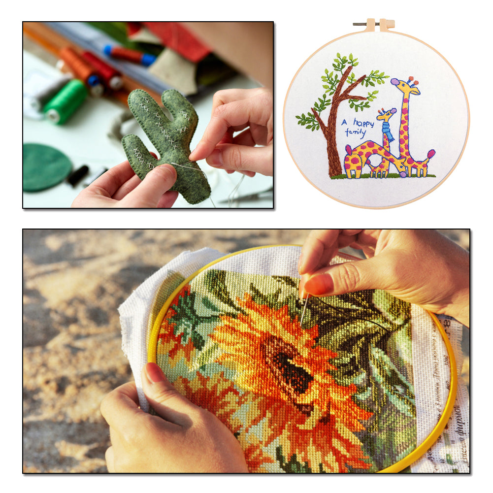 Giraffe - DIY Embroidery Cross Stitch Kit with Pattern Cotton Threads Needles Hoop 30x30CM/11.81x11.81in