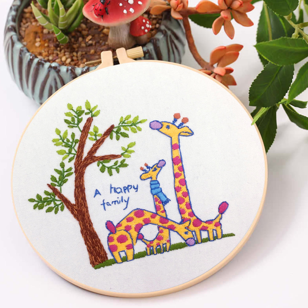 Giraffe - DIY Embroidery Cross Stitch Kit with Pattern Cotton Threads Needles Hoop 30x30CM/11.81x11.81in