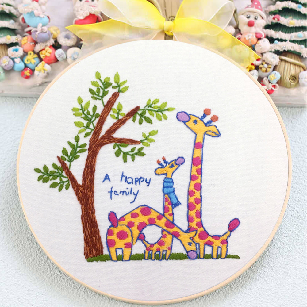 Giraffe - DIY Embroidery Cross Stitch Kit with Pattern Cotton Threads Needles Hoop 30x30CM/11.81x11.81in