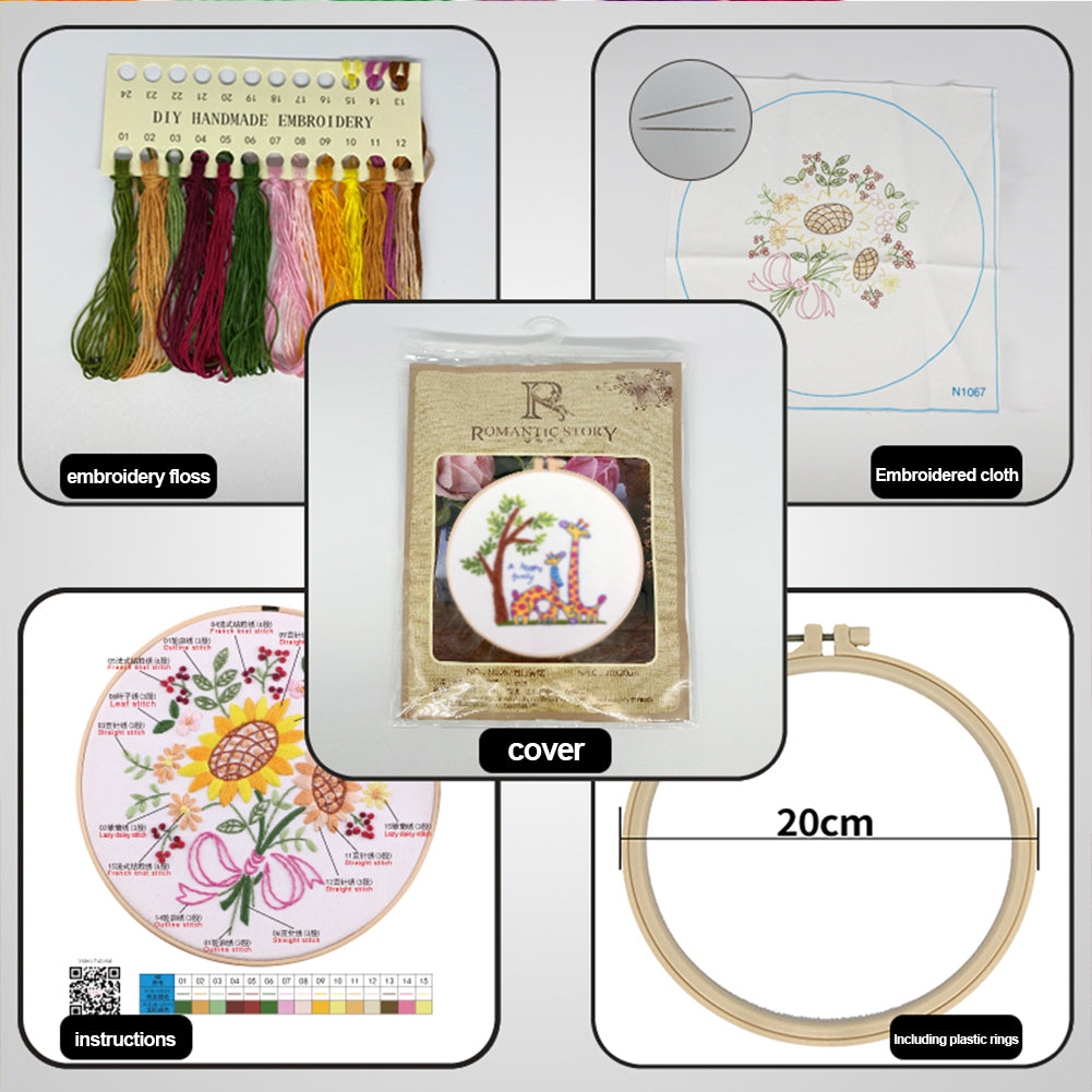 Giraffe - DIY Embroidery Cross Stitch Kit with Pattern Cotton Threads Needles Hoop 30x30CM/11.81x11.81in