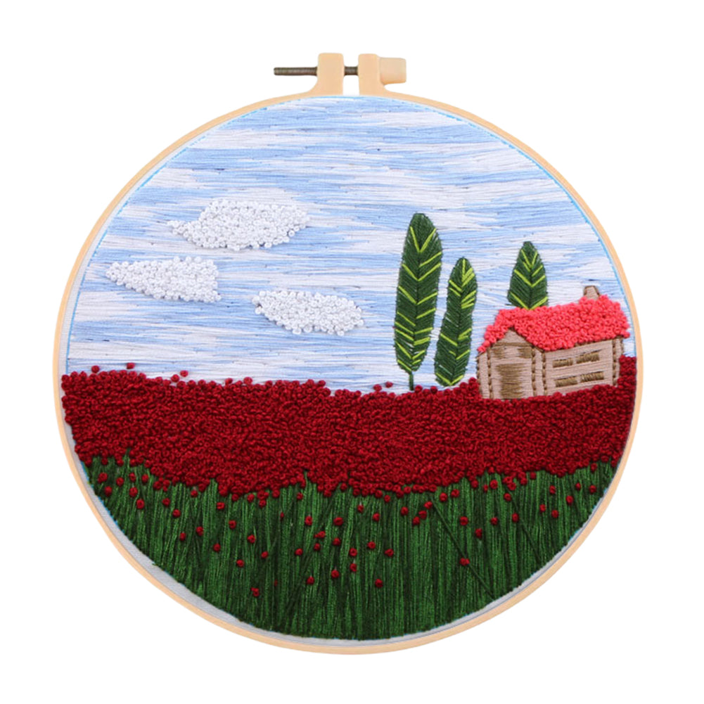 Scenery - DIY Embroidery Cross Stitch Kit with Pattern Cotton Threads Needles Hoop 35x35CM/13.78x13.78in