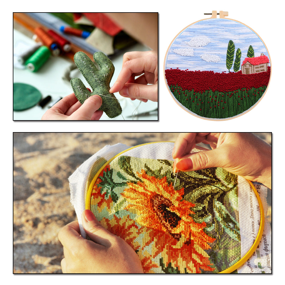 Scenery - DIY Embroidery Cross Stitch Kit with Pattern Cotton Threads Needles Hoop 35x35CM/13.78x13.78in