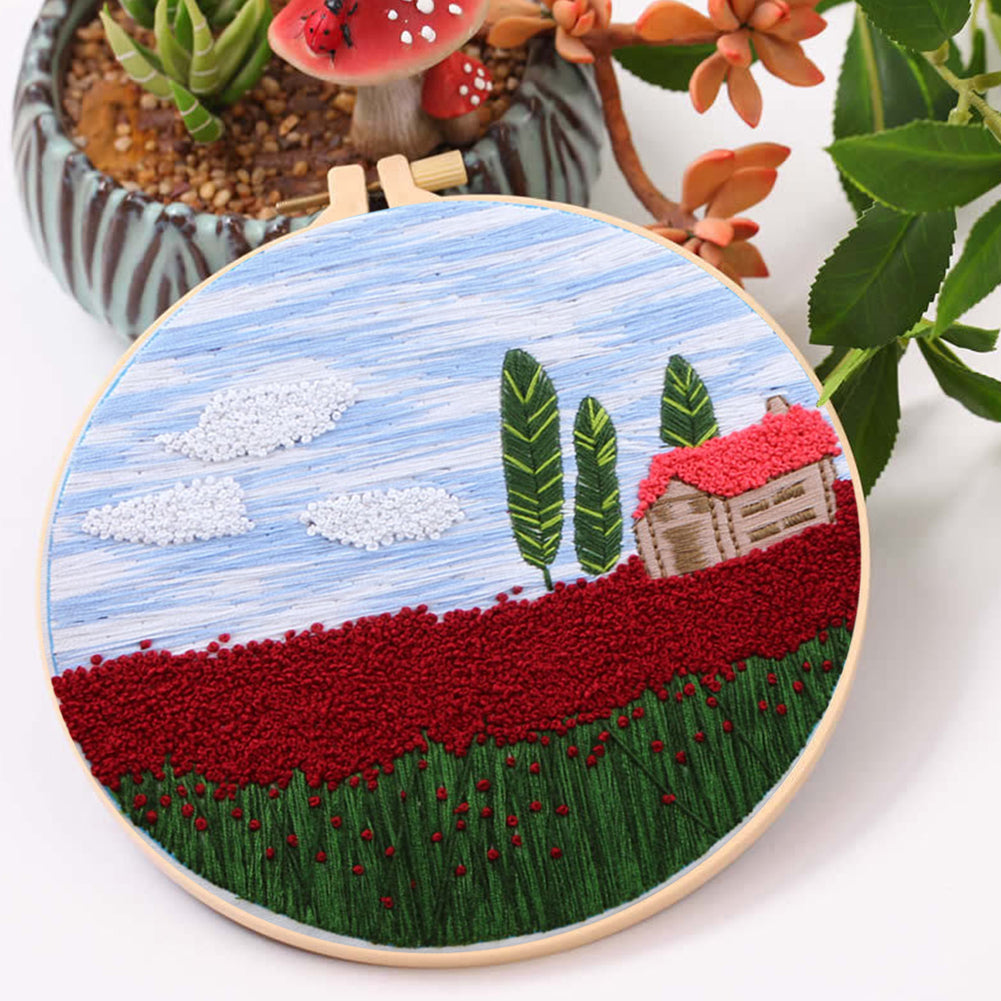 Scenery - DIY Embroidery Cross Stitch Kit with Pattern Cotton Threads Needles Hoop 35x35CM/13.78x13.78in