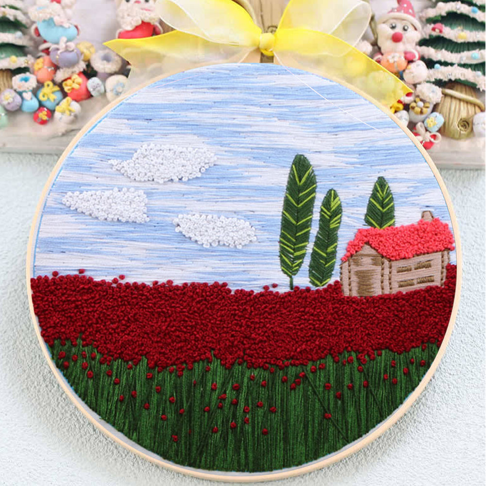 Scenery - DIY Embroidery Cross Stitch Kit with Pattern Cotton Threads Needles Hoop 35x35CM/13.78x13.78in
