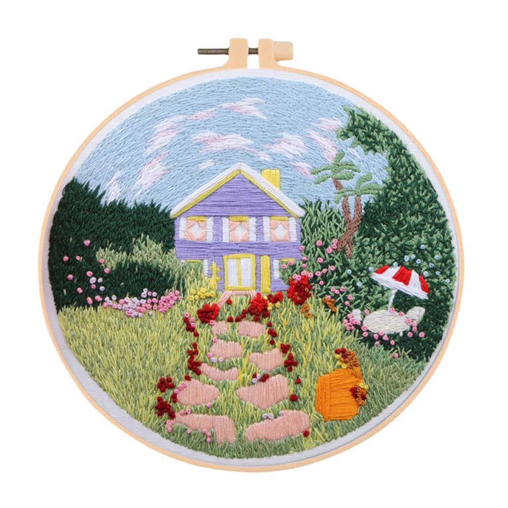 Summer Garden - DIY Embroidery Cross Stitch Kit with Pattern Cotton Threads Needles Hoop 35x35CM/13.78x13.78in
