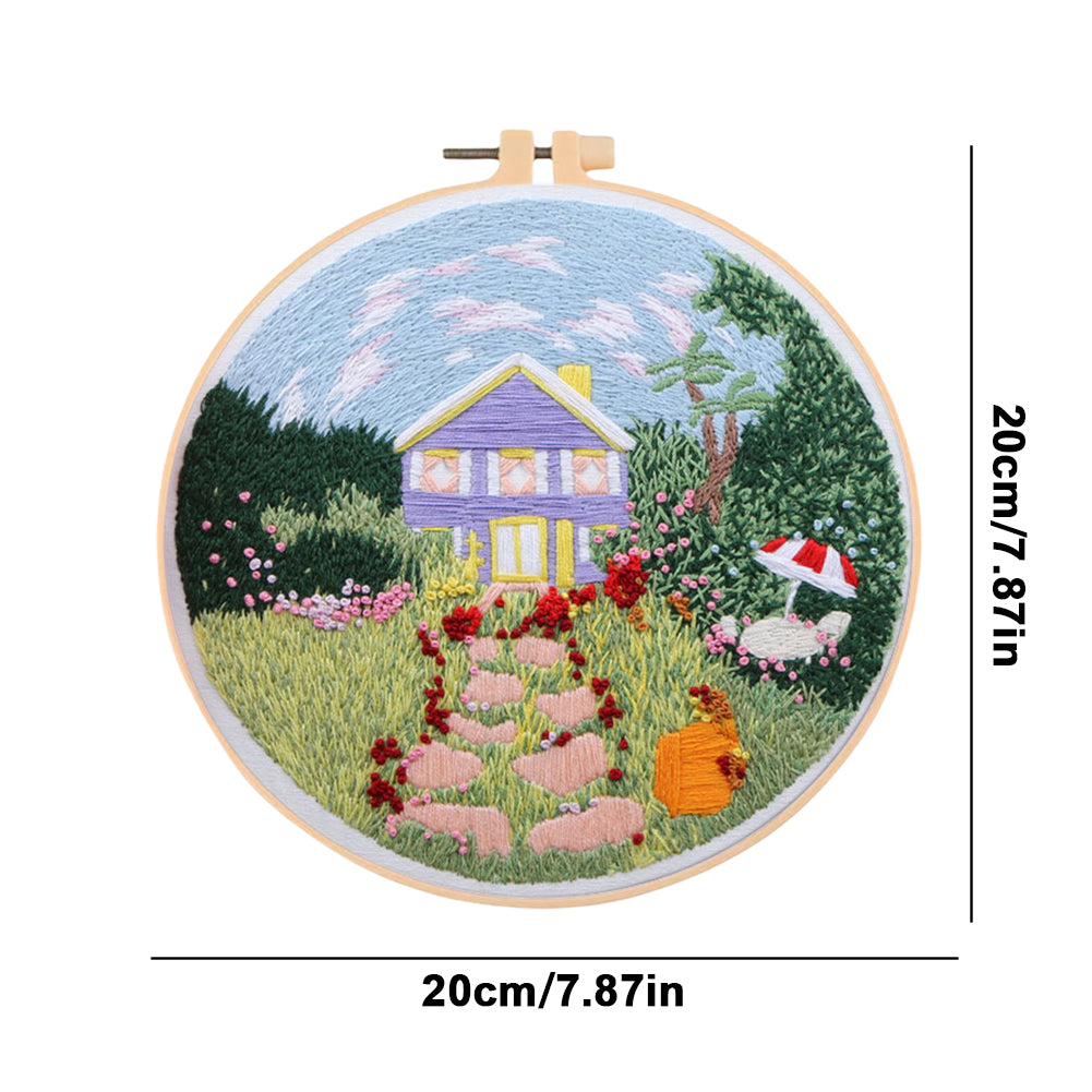 Summer Garden - DIY Embroidery Cross Stitch Kit with Pattern Cotton Threads Needles Hoop 35x35CM/13.78x13.78in
