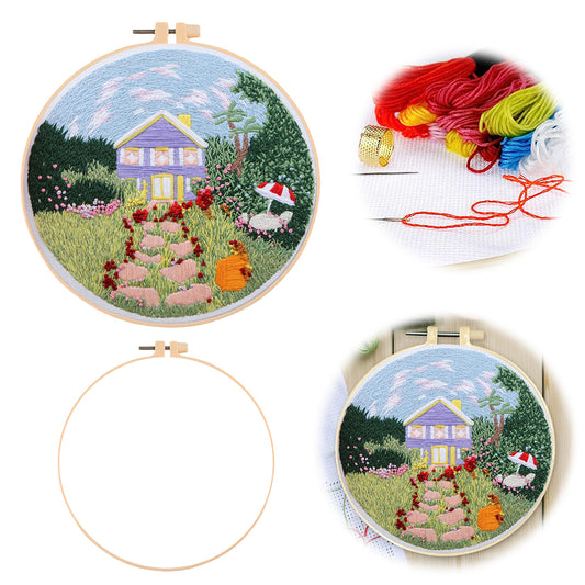 Summer Garden - DIY Embroidery Cross Stitch Kit with Pattern Cotton Threads Needles Hoop 35x35CM/13.78x13.78in