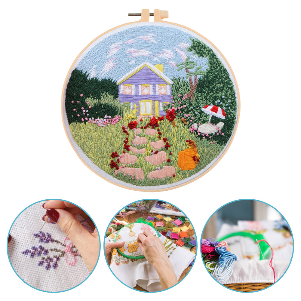 Summer Garden - DIY Embroidery Cross Stitch Kit with Pattern Cotton Threads Needles Hoop 35x35CM/13.78x13.78in