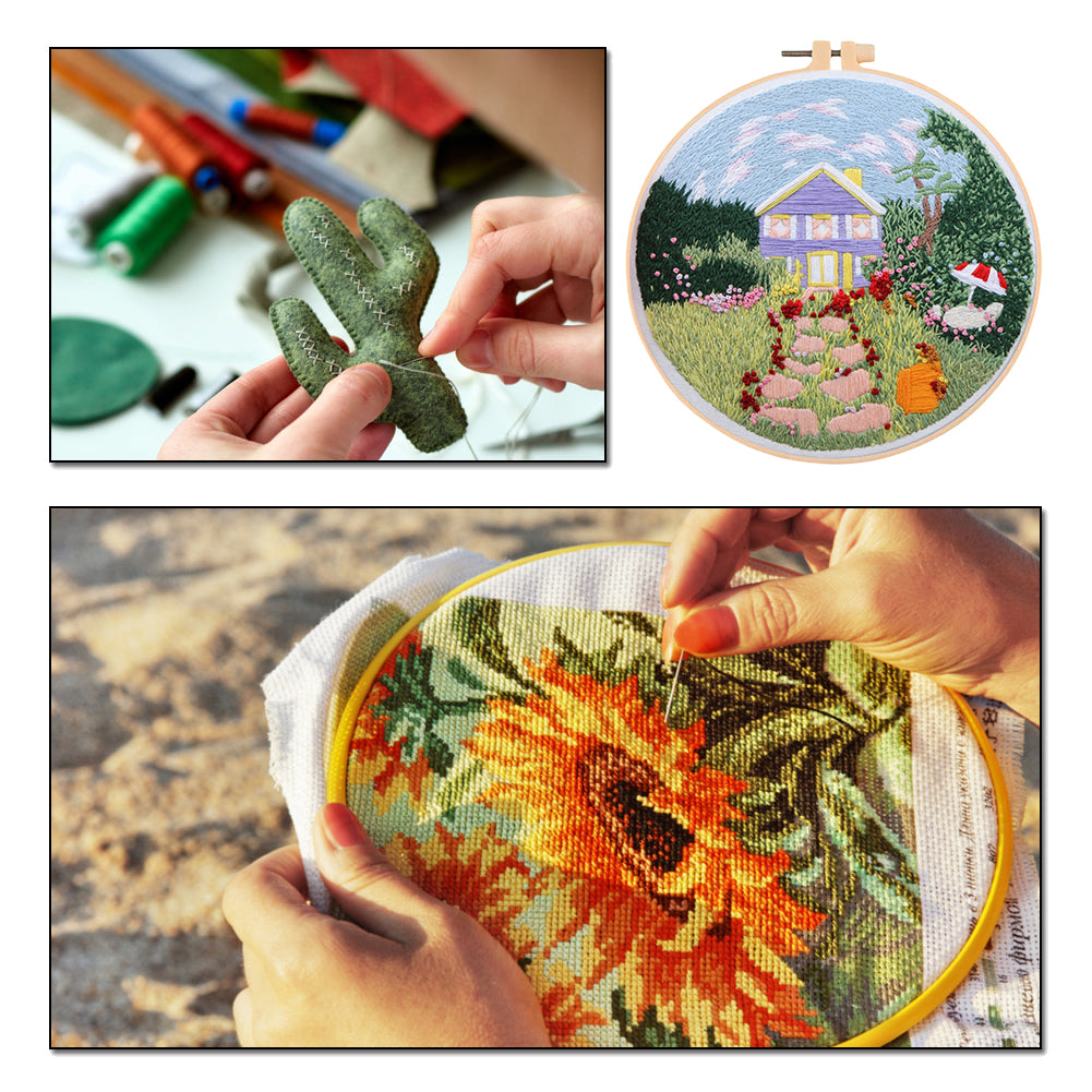 Summer Garden - DIY Embroidery Cross Stitch Kit with Pattern Cotton Threads Needles Hoop 35x35CM/13.78x13.78in