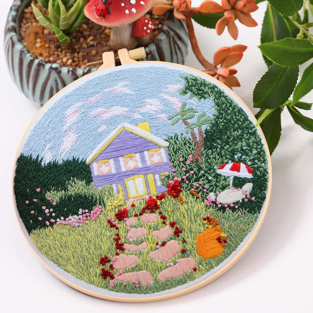 Summer Garden - DIY Embroidery Cross Stitch Kit with Pattern Cotton Threads Needles Hoop 35x35CM/13.78x13.78in