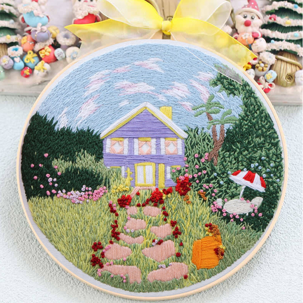 Summer Garden - DIY Embroidery Cross Stitch Kit with Pattern Cotton Threads Needles Hoop 35x35CM/13.78x13.78in