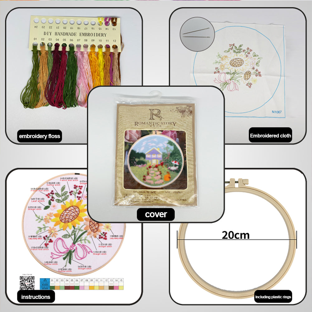 Summer Garden - DIY Embroidery Cross Stitch Kit with Pattern Cotton Threads Needles Hoop 35x35CM/13.78x13.78in