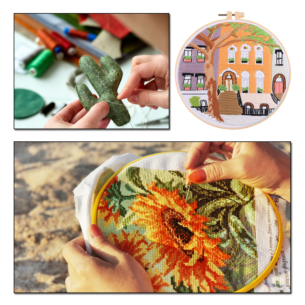 Cool Summer - DIY Embroidery Cross Stitch Kit with Pattern Cotton Threads Needles Hoop 35x35CM/13.78x13.78in