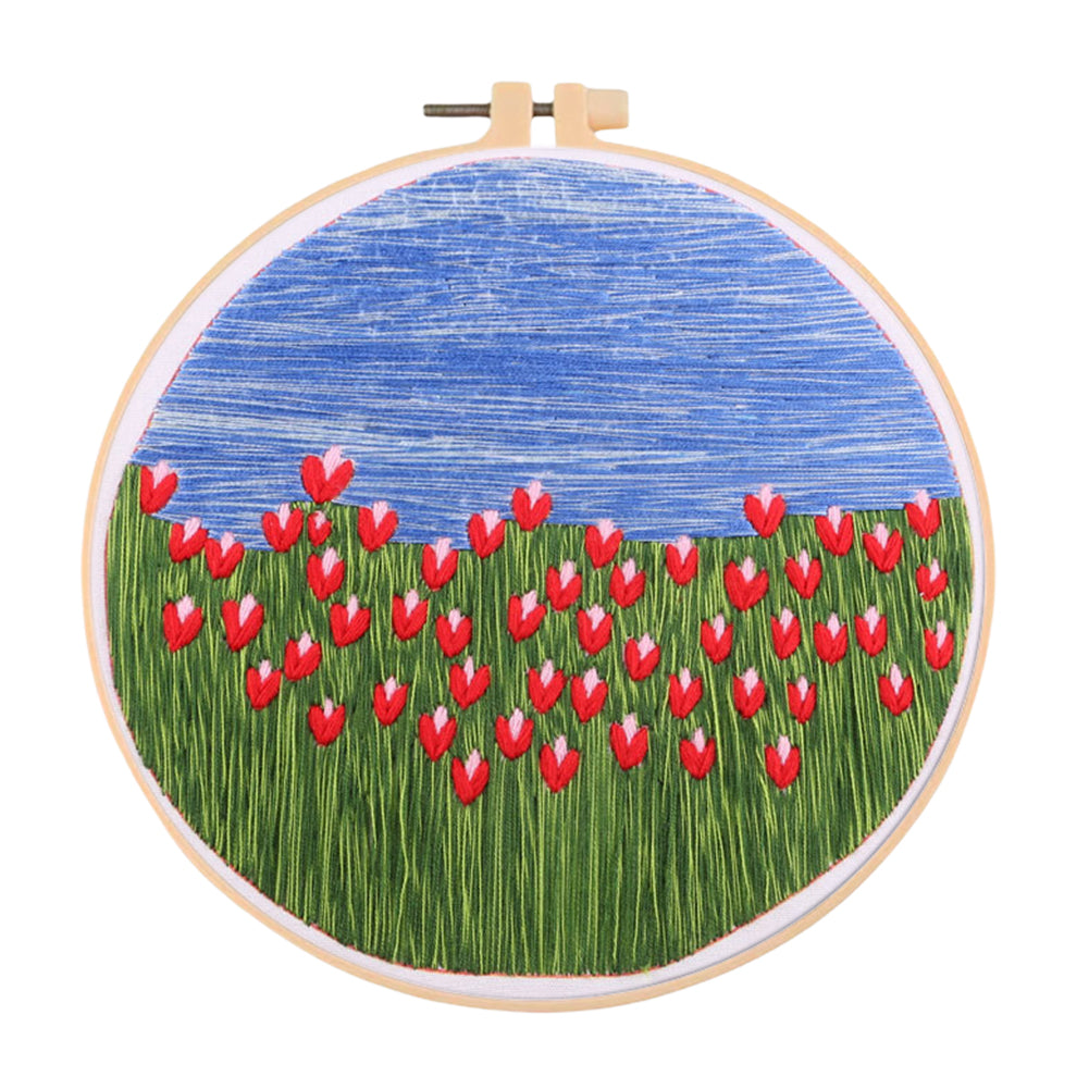 Dutch Tulip - DIY Embroidery Cross Stitch Kit with Pattern Cotton Threads Needles Hoop 35x35CM/13.78x13.78in