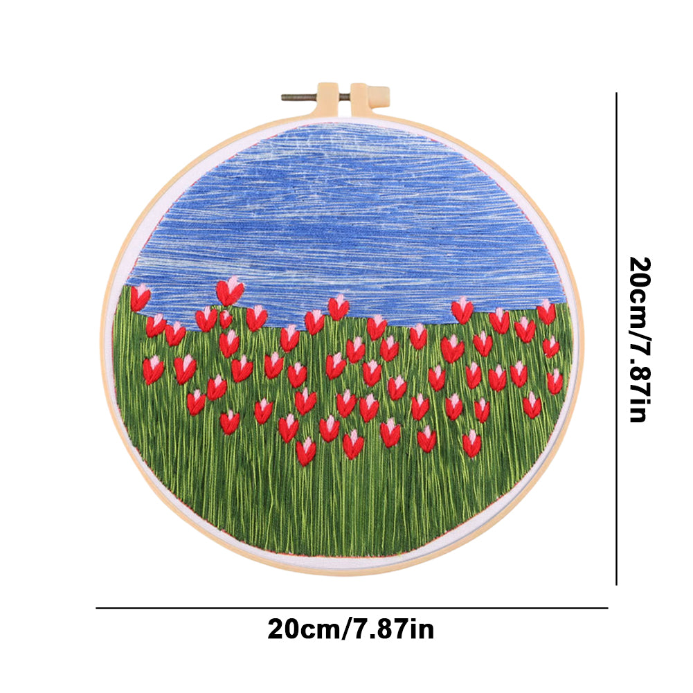 Dutch Tulip - DIY Embroidery Cross Stitch Kit with Pattern Cotton Threads Needles Hoop 35x35CM/13.78x13.78in