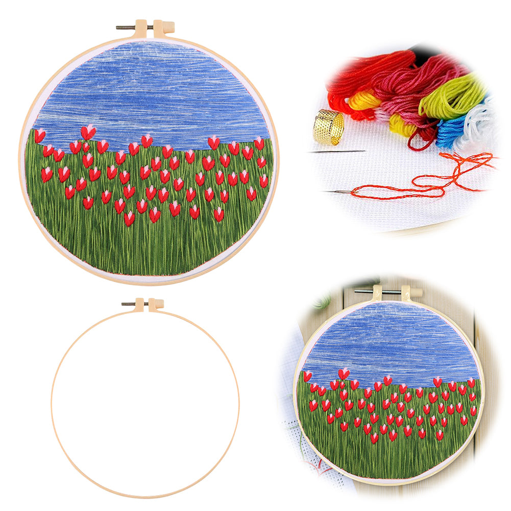 Dutch Tulip - DIY Embroidery Cross Stitch Kit with Pattern Cotton Threads Needles Hoop 35x35CM/13.78x13.78in