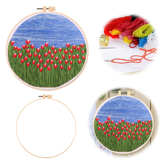 Dutch Tulip - DIY Embroidery Cross Stitch Kit with Pattern Cotton Threads Needles Hoop 35x35CM/13.78x13.78in