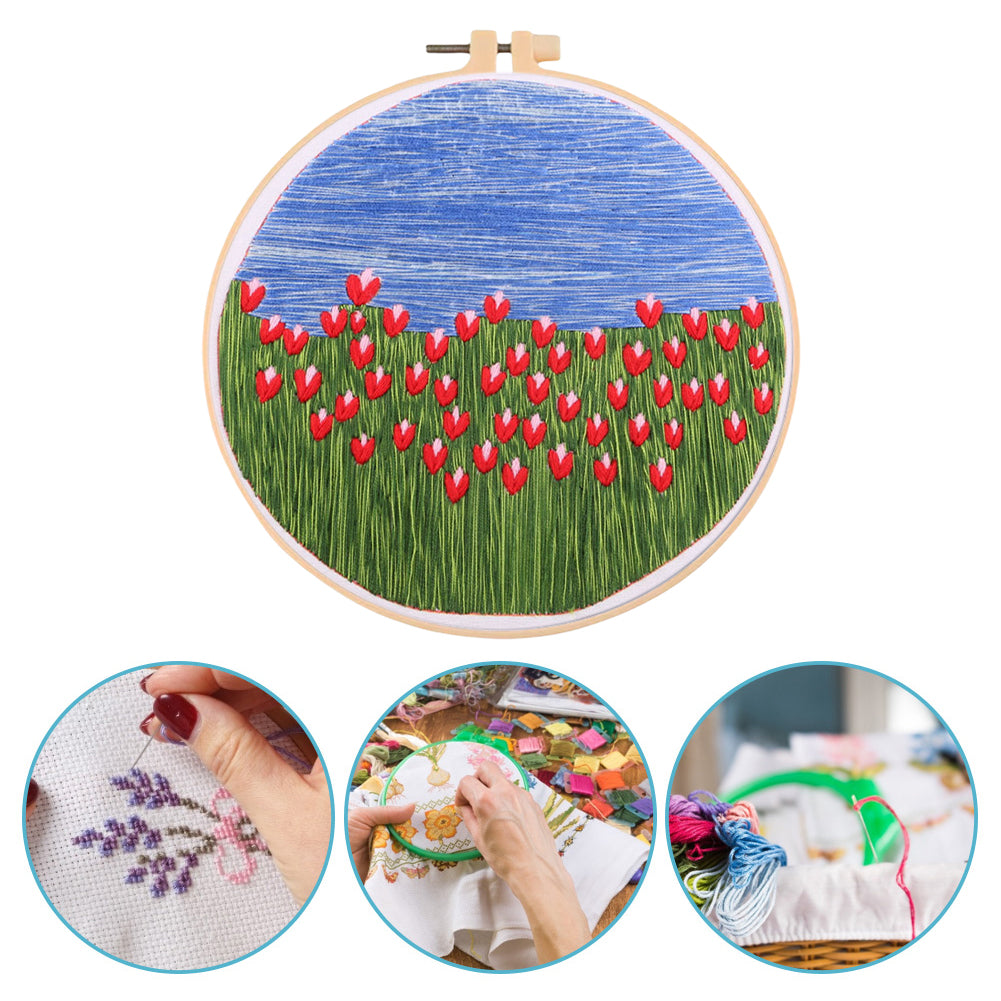 Dutch Tulip - DIY Embroidery Cross Stitch Kit with Pattern Cotton Threads Needles Hoop 35x35CM/13.78x13.78in