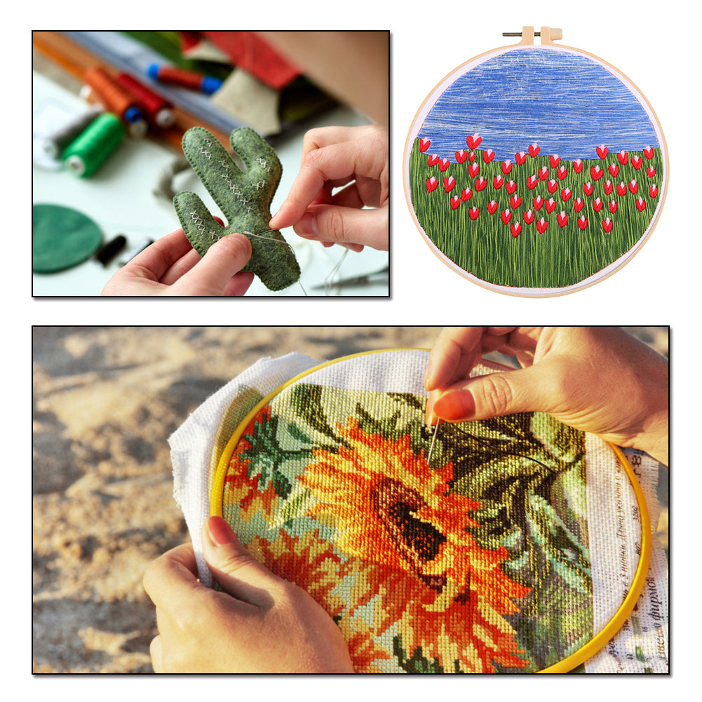 Dutch Tulip - DIY Embroidery Cross Stitch Kit with Pattern Cotton Threads Needles Hoop 35x35CM/13.78x13.78in