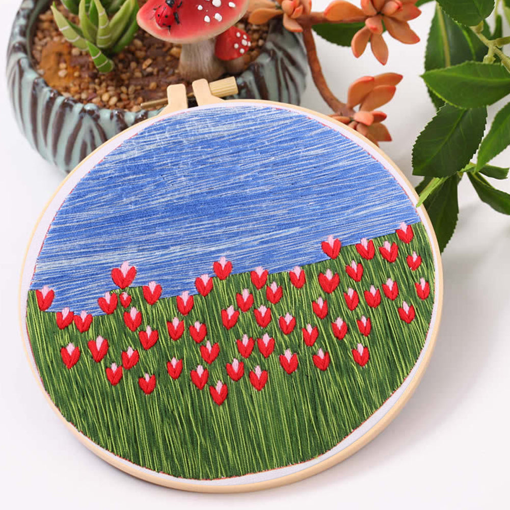 Dutch Tulip - DIY Embroidery Cross Stitch Kit with Pattern Cotton Threads Needles Hoop 35x35CM/13.78x13.78in