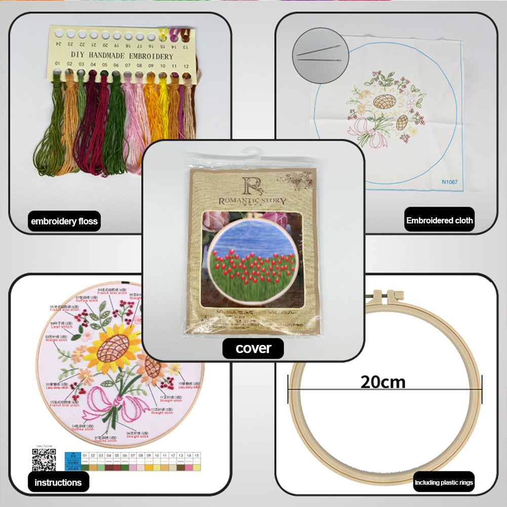 Dutch Tulip - DIY Embroidery Cross Stitch Kit with Pattern Cotton Threads Needles Hoop 35x35CM/13.78x13.78in