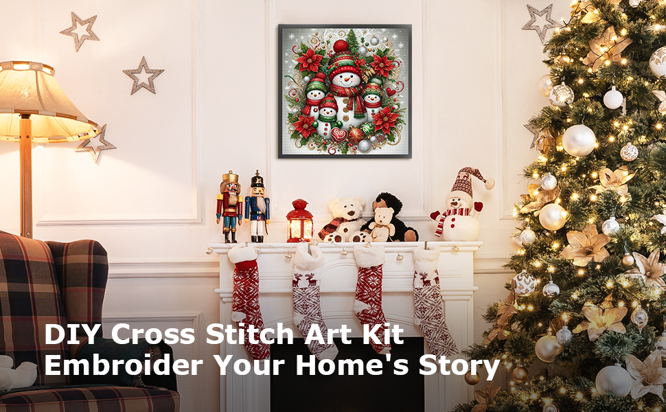 Snowman - Full 11CT Stamped Cross Stitch 45x45CM - Yishu