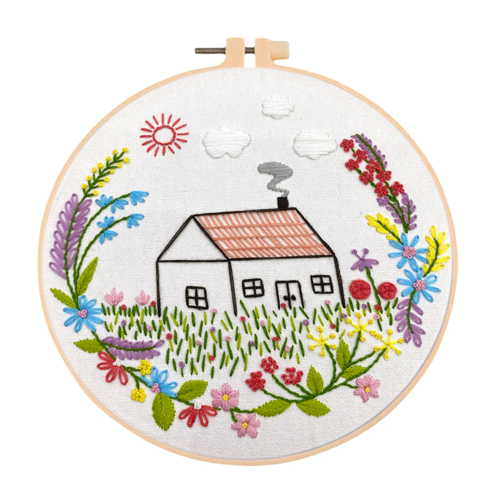 Beautiful Homeland - DIY Embroidery Cross Stitch Kit with Pattern Cotton Threads Needles Hoop 30x30CM/11.81x11.81in