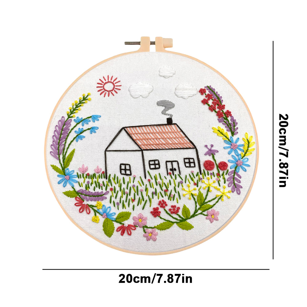 Beautiful Homeland - DIY Embroidery Cross Stitch Kit with Pattern Cotton Threads Needles Hoop 30x30CM/11.81x11.81in
