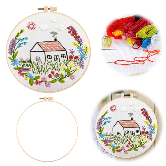 Beautiful Homeland - DIY Embroidery Cross Stitch Kit with Pattern Cotton Threads Needles Hoop 30x30CM/11.81x11.81in