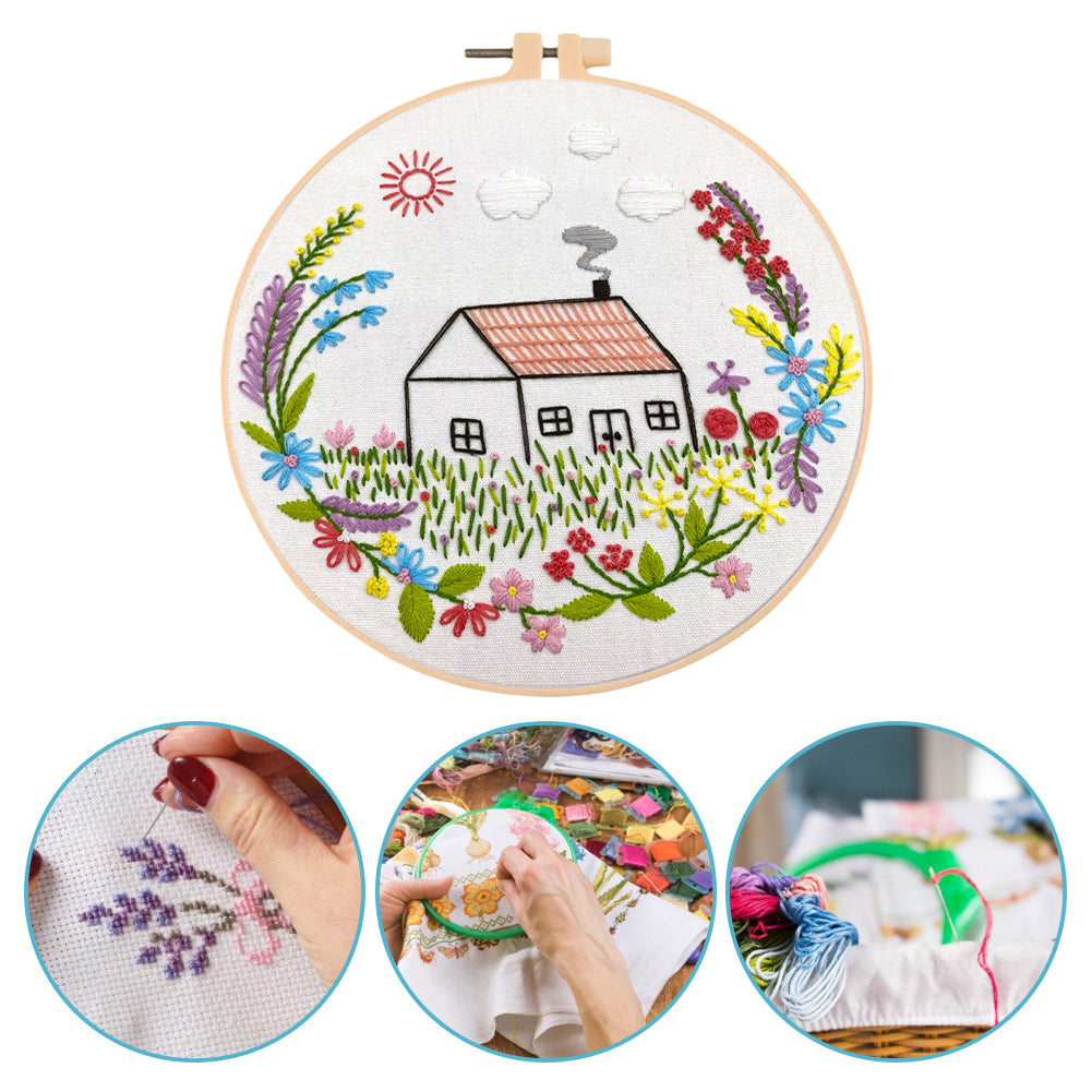 Beautiful Homeland - DIY Embroidery Cross Stitch Kit with Pattern Cotton Threads Needles Hoop 30x30CM/11.81x11.81in