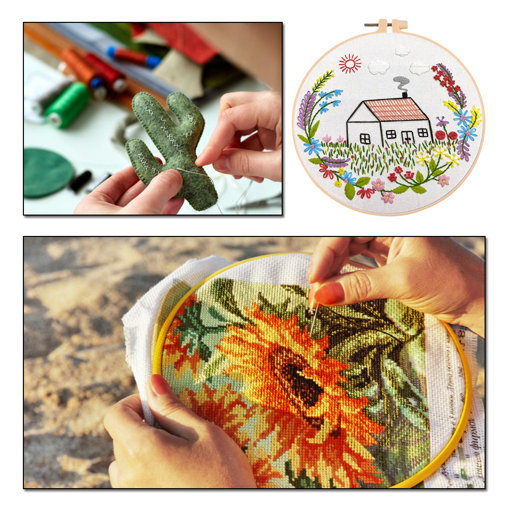 Beautiful Homeland - DIY Embroidery Cross Stitch Kit with Pattern Cotton Threads Needles Hoop 30x30CM/11.81x11.81in