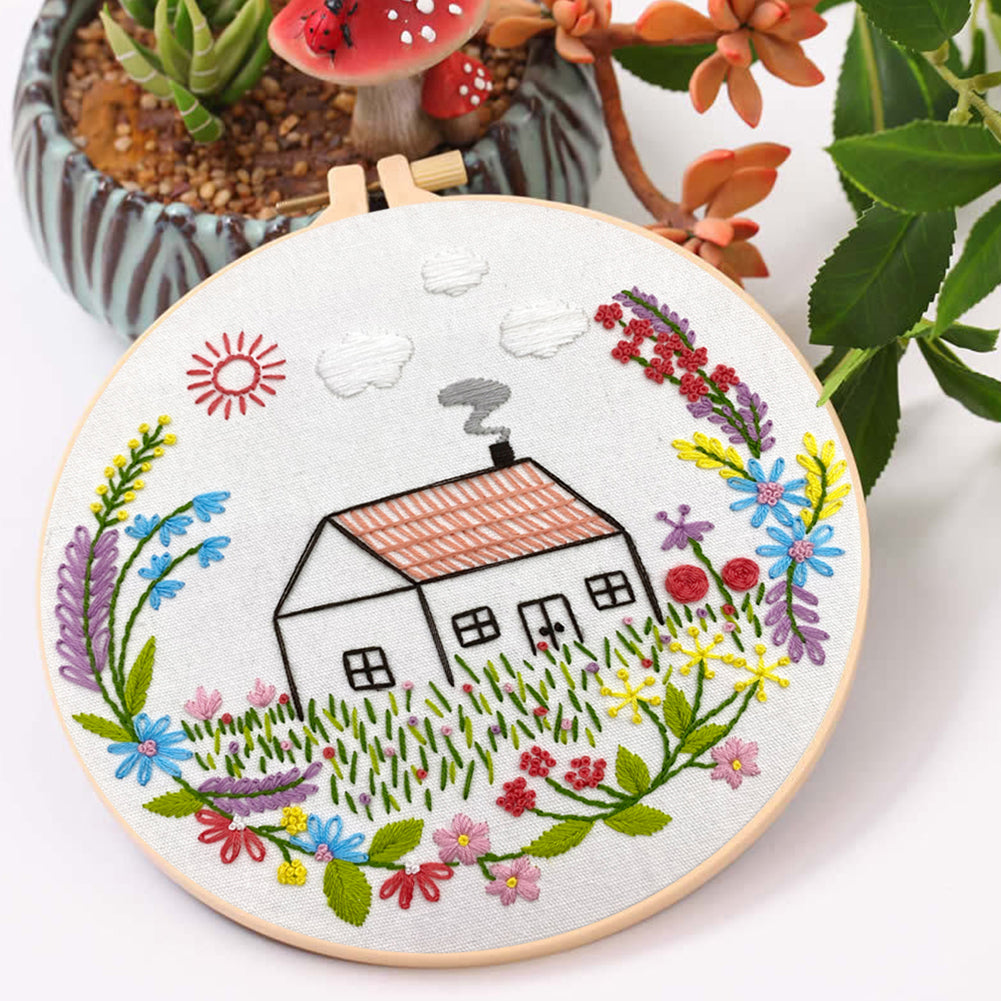 Beautiful Homeland - DIY Embroidery Cross Stitch Kit with Pattern Cotton Threads Needles Hoop 30x30CM/11.81x11.81in